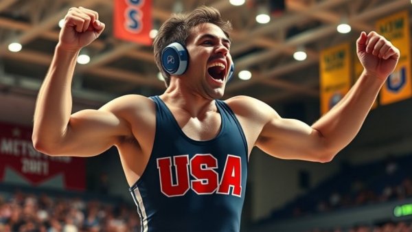 U.S. Open wrestling champion celebrating victory.