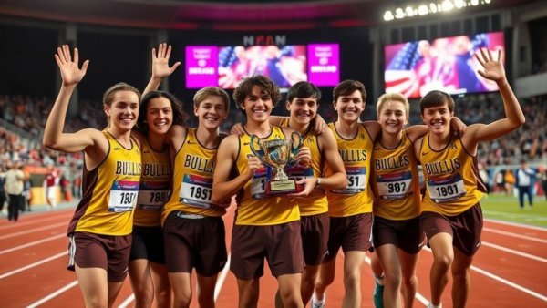 Bullis School team wins COA 4x400 relay in triumphant celebration.