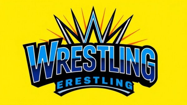 Bold wrestling news logo with dynamic lines on a bright background