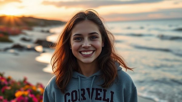 Anita Qian Cornell commitment captured at serene beach sunset.