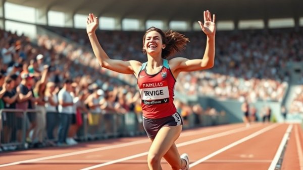 Collegiate Record at Penn Relays: athlete crossing finish line in relay race.