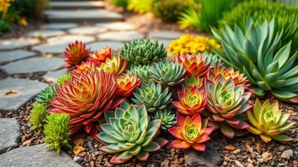 Diverse ground cover plants among stones showcasing weed prevention.