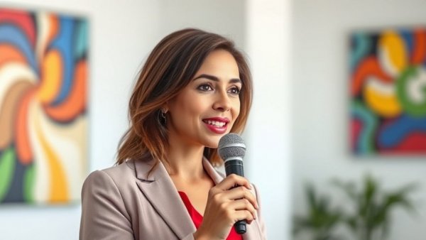 Woman discussing moving to Spain or France, vibrant backdrop.