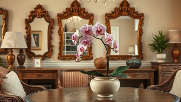 Elegant vintage home decor with mirrors and gold accents reflecting home design trends.