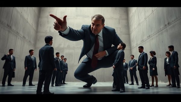 Dramatic depiction of power-hungry leaders shrinking people.
