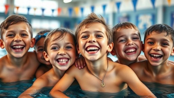 Lively swimmers share a humorous sports moment