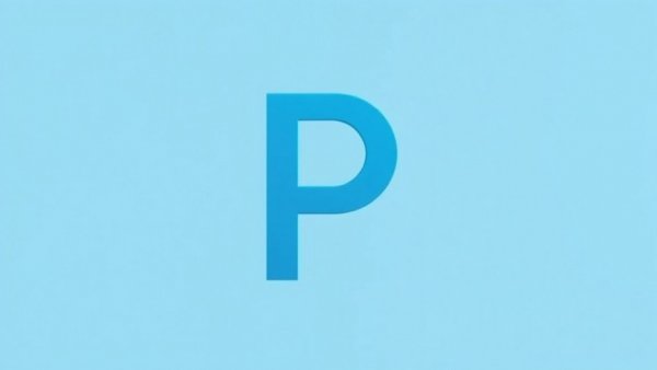 Minimalistic blue letter P on a light blue background.