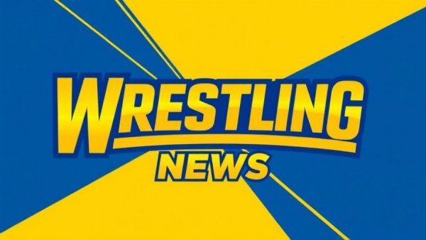 Bold wrestling news logo design on yellow background