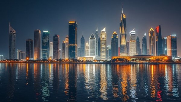 Doha skyline nightlife view from MIA Park.