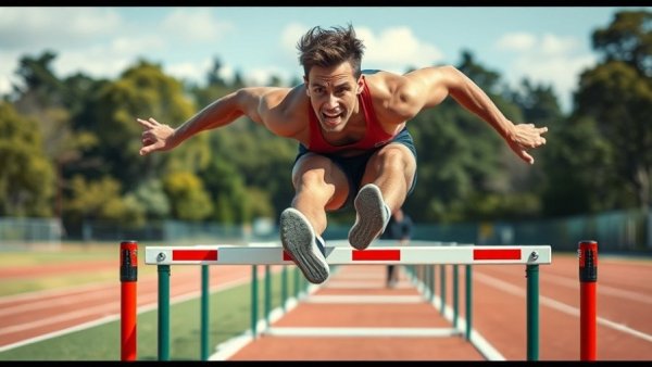 Athlete leaping over hurdle on track, hurdle speed improvement.