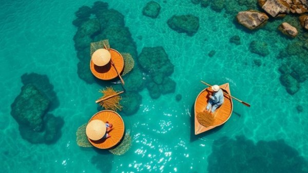 Vibrant seaweed harvesting in Hòn Khô during seaweed season.