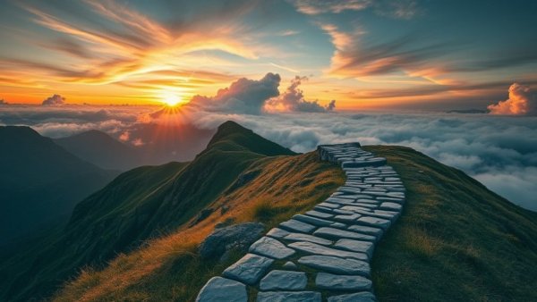 Fuzzy Values Exhaust Leaders: Inspirational path at sunset.