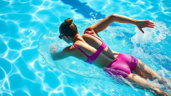 Swimmer demonstrating backstroke for recovery in clear blue pool.