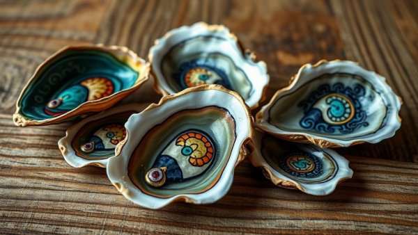 Artistic oyster shells 2026 design trends, vibrant and detailed.