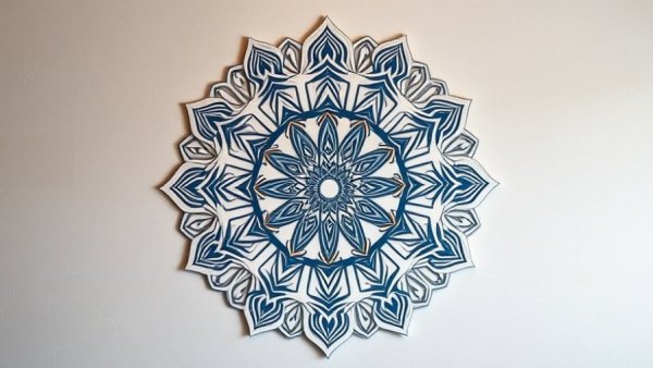 Intricate mandala art for understanding consciousness, displayed on pastel wall.