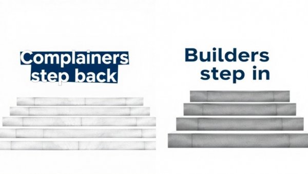 Motivational poster about types of complainers in the workplace, featuring stairs.