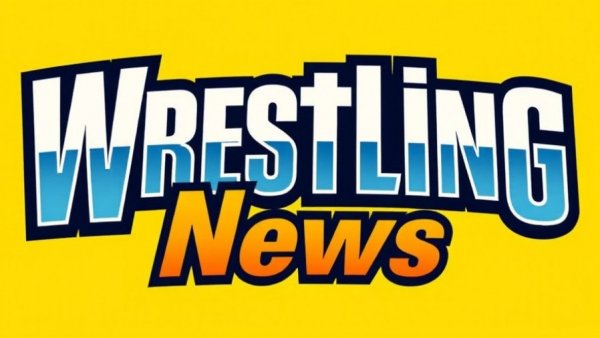 Bold retro wrestling news logo on a yellow background related to sports events May 6 2026.