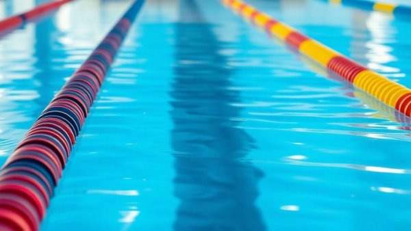 University of Olivet swimming pool lane dividers reflecting on water.