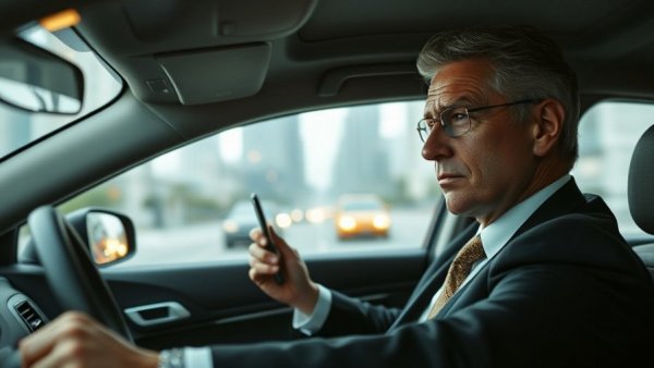 Man driving and using phone, highlighting link between speeding and phone usage.
