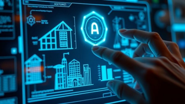 Futuristic AI interface in construction management with hands interacting.