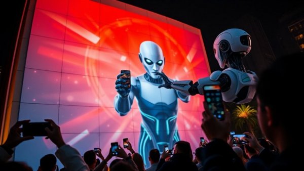 Global Teen Art Showcase featuring futuristic robotic art projection.
