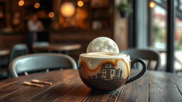 Moon-themed drink at Stormi Cafe in Doha, creatively served.