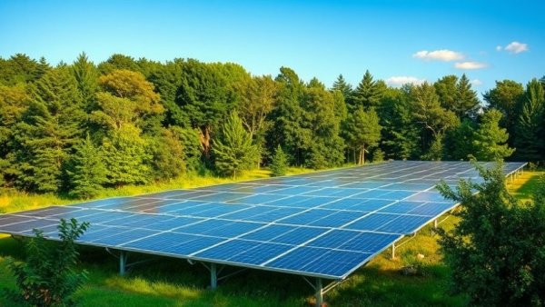 Solar panels in green landscape representing Meta U.S. Renewables Deal.