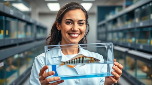Scientist with zebrafish tank in lab for personalized medicine research
