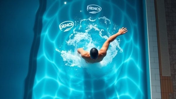 Animated scene of swimmer reaching pool wall, transitioning out of swimming.
