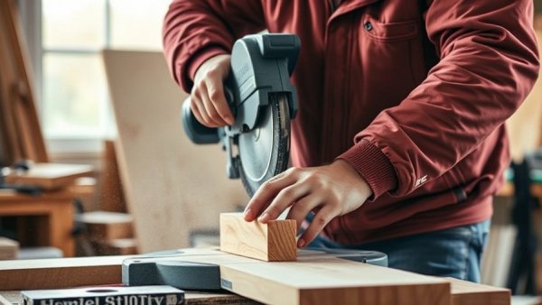 DIY Video Game Controller Stand construction using miter saw in workshop.
