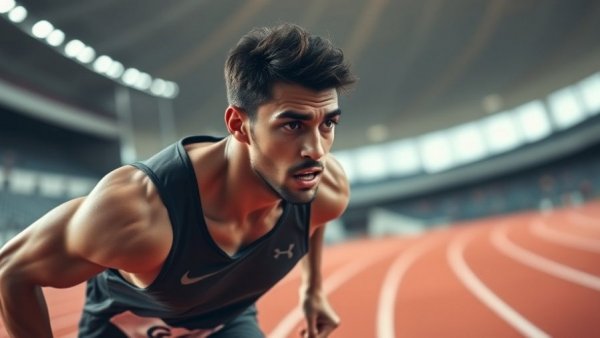 Oblique Seville 100m sprinter in action, intense and focused.