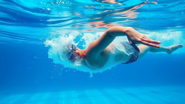 Underwater view of swimmer showing breaststroke technique.
