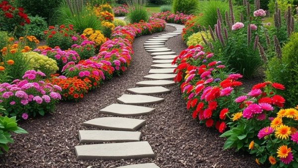 Charming garden path with flowers for cheap weed control ideas.