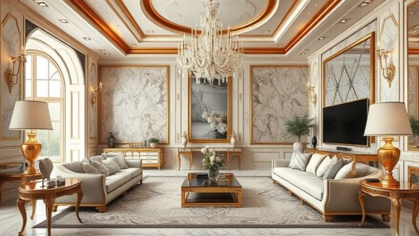 Luxury interior design ideas with metallic accents, opulent room decor.