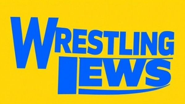 Wrestling news logo with bold design on yellow.