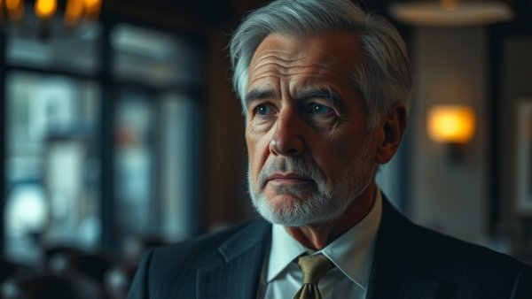 Confident older man suggesting dollar's collapse policy.