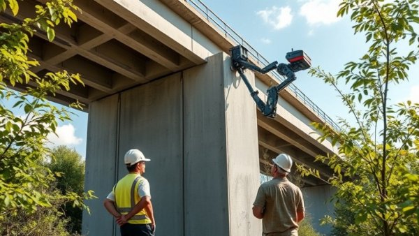 Engineers overseeing wall-climbing robot for bridge inspections.