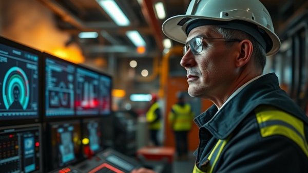 Real-Time Safety Management and SIF Prevention in action showing a worker monitoring safety dashboard in an industrial setting.