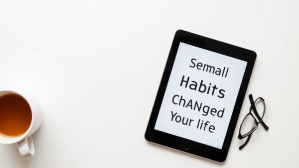 Ebook cover with coffee and glasses, habits for health.