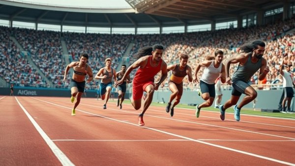 Athletes in a competitive 100-meter dash at Shanghai event.