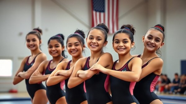 2026 U.S. Pan Ams Trials gymnasts smiling at practice.