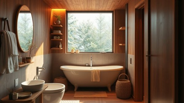 Cozy, home-like hotel bathroom with inviting ambiance.