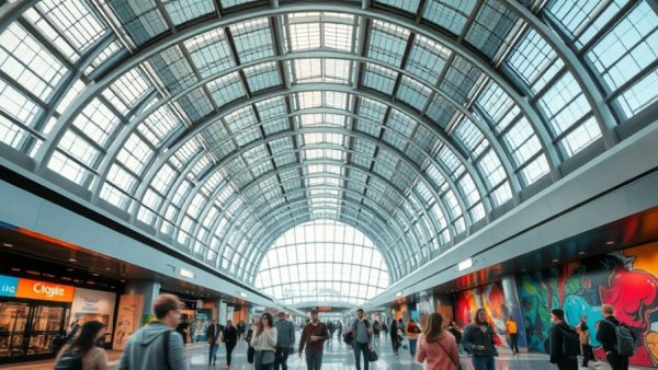 $10 billion Midtown Bus Terminal construction with sleek design and bustling activity.