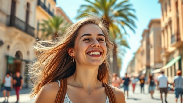 Expat life in Catania: Woman enjoying a sunny day in the city.