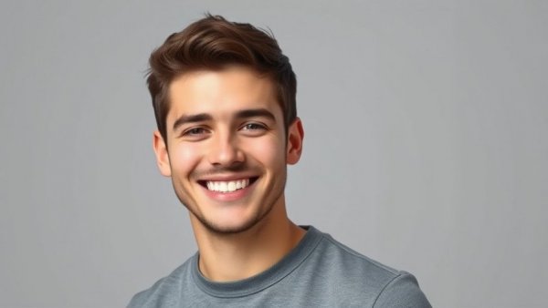 Friendly young man posing against a gray background.