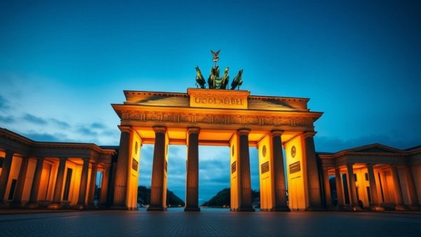 Brandenburg Gate illuminated at night, representing Berlin's vibrant culture.
