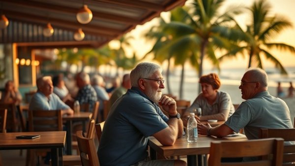 Expat bubble in Thailand: Group relaxing at beachfront café.