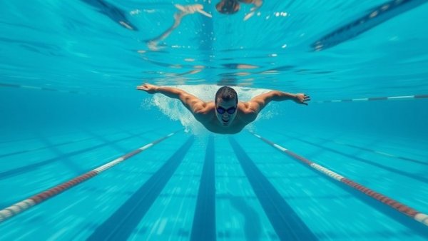 World-Class Speed: Swimmer gliding underwater in an Olympic pool.