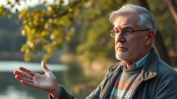 Tick safety expert giving outdoor advice by a lake.