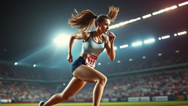 Dynamic female sprinter showcasing strength, Diamond League performances.